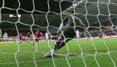 07.10.11 -  Wales v Switzerland, Euro 2012 Qualifying Match -  Wales' Aaron Ramsey beats Switzerland's keeper Diego Benaglio to score from the penalty spot  