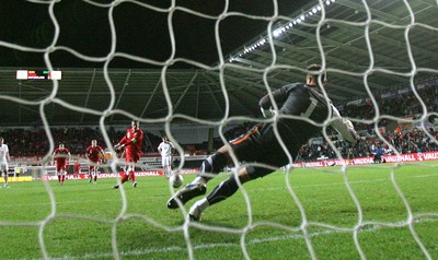 07.10.11 -  Wales v Switzerland, Euro 2012 Qualifying Match -  Wales' Aaron Ramsey beats Switzerland's keeper Diego Benaglio to score from the penalty spot  