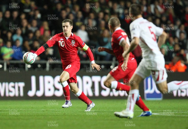 07.10.11 -  Wales v Switzerland, Euro 2012 Qualifying Match -  Wales' Aaron Ramsey breaks away 