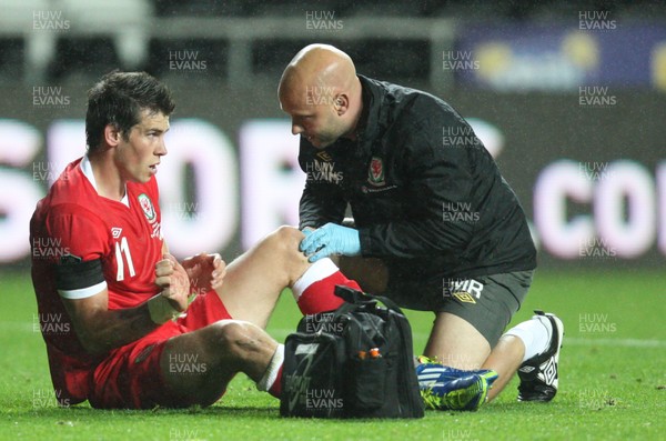 07.10.11 -  Wales v Switzerland, Euro 2012 Qualifying Match -  Wales' Gareth Bale goes down with injury  