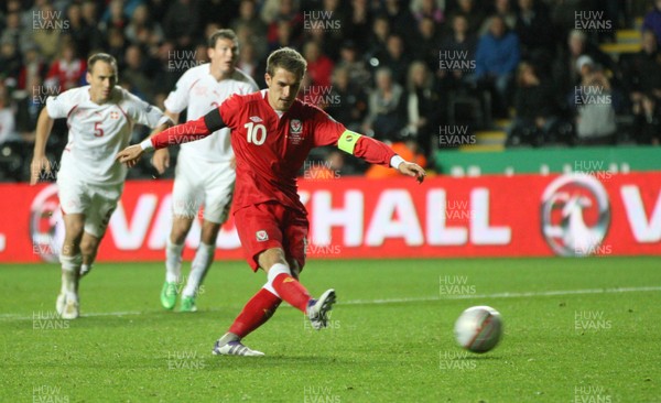 07.10.11 -  Wales v Switzerland, Euro 2012 Qualifying Match -  Wales' Aaron Ramsey scores goal from the penalty spot  