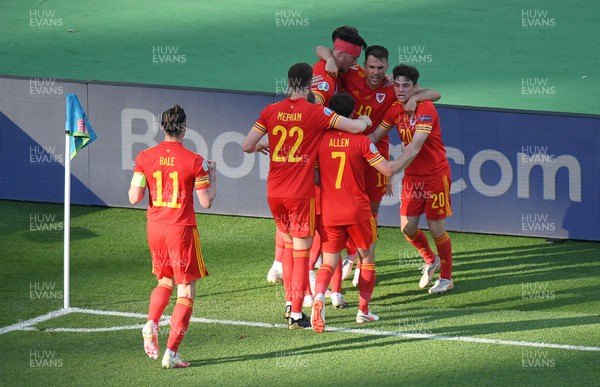 120621 - Wales v Switzerland, European Championship - Group A - Kieffer Moore of Wales celebrates scoring a goal with team mates