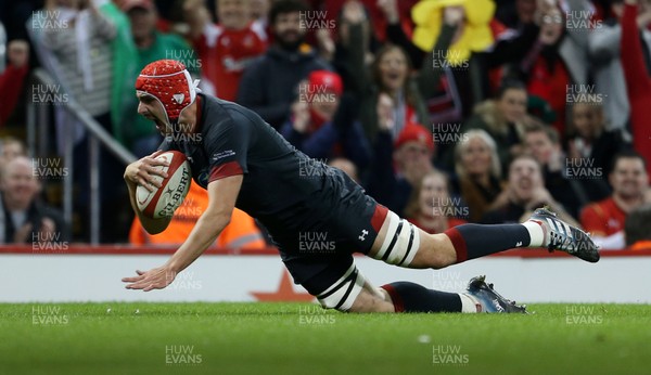 171118 - Wales v Tonga - Under Armour Series - Cory Hill of Wales dives over to score a try