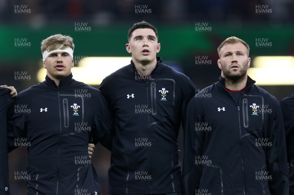 171118 - Wales v Tonga - Under Armour Series - Aaron Wainwright, Seb Davies and Ross Moriarty of Wales