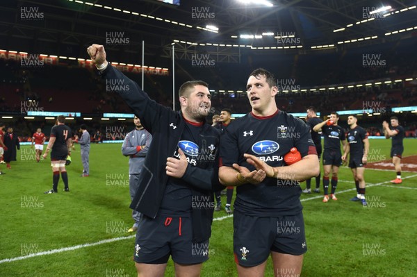 171118 - Wales v Tonga - Under Armour Series - Wyn Jones and Ryan Elias of Wales at the end of the game