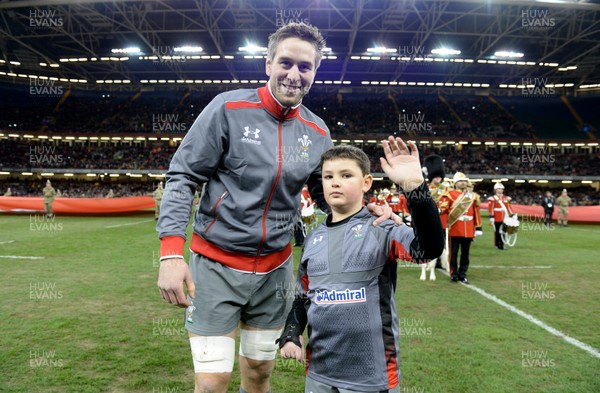 221113 - Wales Tonga - Dove Men Series -Ryan Jones of Wales with mascot and YouTube sensation,  Logan James