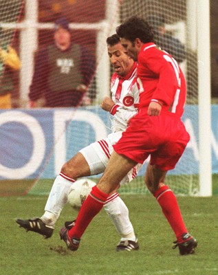 141296 - Wales v Turkey - Ryan Giggs of Wales takes on Recep Cetin