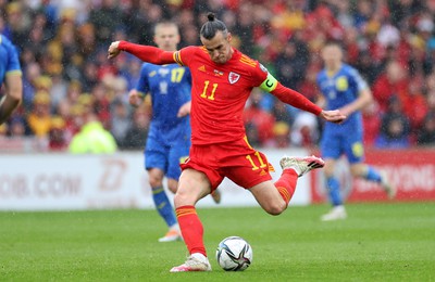 050622 -  Wales v Ukraine, World Cup Qualifying Play Off Final - Gareth Bale of Wales takes a free kick