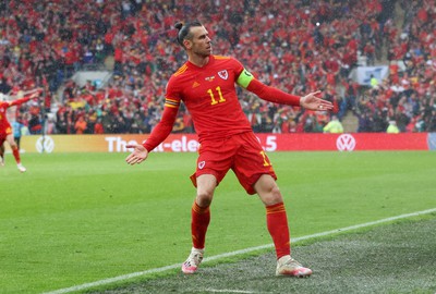 050622 -  Wales v Ukraine, World Cup Qualifying Play Off Final - Gareth Bale of Wales celebrates scoring the first goal of the game