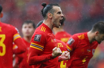 050622 -  Wales v Ukraine, World Cup Qualifying Play Off Final - Gareth Bale of Wales celebrates scoring the first goal of the game