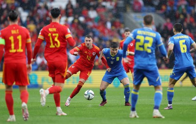 050622 -  Wales v Ukraine, World Cup Qualifying Play Off Final - Aaron Ramsey of Wales and Ruslan Malinovskyi of Ukraine