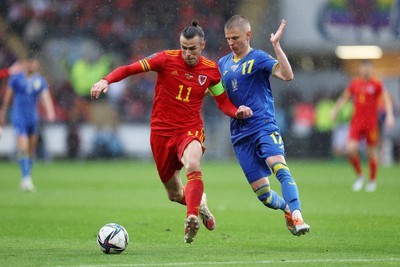 050622 -  Wales v Ukraine, World Cup Qualifying Play Off Final - Gareth Bale of Wales is challenged by Oleksandr Zinchenko of Ukraine