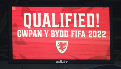 050622 -  Wales v Ukraine, World Cup Qualifying Play Off Final - The stadium screen as Wales reach the World Cup Finals