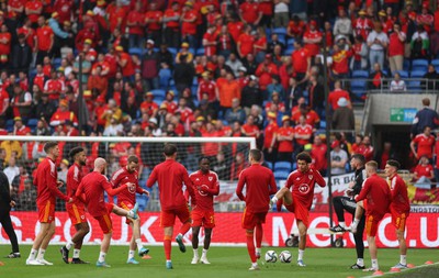 050622 -  Wales v Ukraine, World Cup Qualifying Play Off Final - Wales players warm up ahead of the match