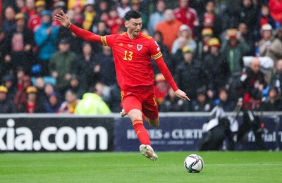 050622 -  Wales v Ukraine, World Cup Qualifying Play Off Final - Kieffer Moore of Wales in action during the match