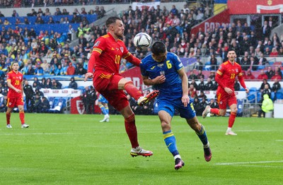 050622 -  Wales v Ukraine, World Cup Qualifying Play Off Final - Aaron Ramsey of Wales and Taras Stepanenko of Ukraine compete for the ball