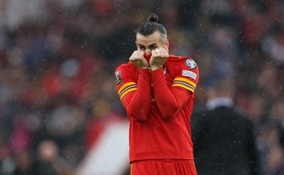 050622 -  Wales v Ukraine, World Cup Qualifying Play Off Final - Gareth Bale of Wales reacts on the final whistle