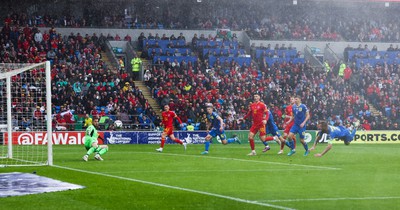 050622 -  Wales v Ukraine, World Cup Qualifying Play Off Final - Andriy Yarmolenko of Ukraine deflects Gareth Bale’s free kick into the Ukraine net to give Wales the winning goal