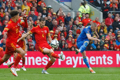 050622 -  Wales v Ukraine, World Cup Qualifying Play Off Final - Oleksandr Zinchenko of Ukraine shoots at goal