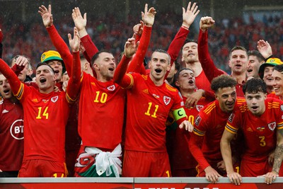 050622 -  Wales v Ukraine, World Cup Qualifying Play Off Final - Wales team celebrates at the end of the match