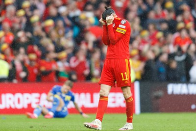 050622 -  Wales v Ukraine, World Cup Qualifying Play Off Final - Gareth Bale of Wales celebrates after the final whistle