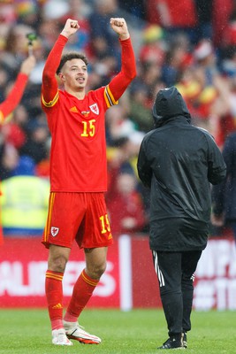 050622 -  Wales v Ukraine, World Cup Qualifying Play Off Final - Ethan Ampadu of Wales celebrates after the final whistle