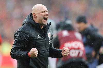 050622 -  Wales v Ukraine, World Cup Qualifying Play Off Final - Wales head coach Rob Page celebrates after the final whistle