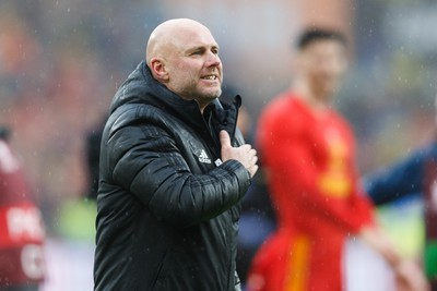 050622 -  Wales v Ukraine, World Cup Qualifying Play Off Final - Wales head coach Rob Page celebrates after the final whistle