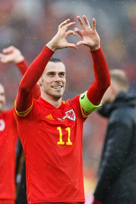 050622 -  Wales v Ukraine, World Cup Qualifying Play Off Final - Gareth Bale of Wales celebrates after the final whistle