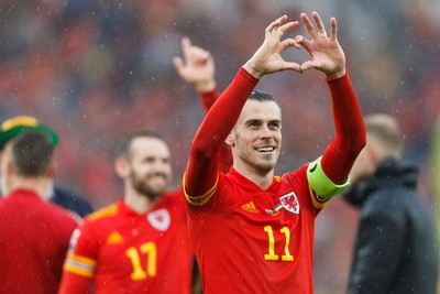 050622 -  Wales v Ukraine, World Cup Qualifying Play Off Final - Gareth Bale of Wales celebrates after the final whistle