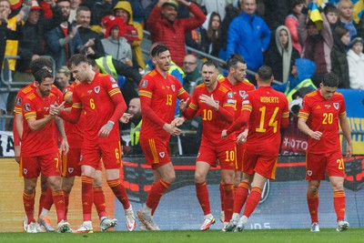 050622 -  Wales v Ukraine, World Cup Qualifying Play Off Final - Wales celebrates after scoring a goal