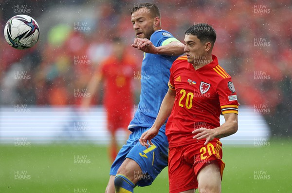 050622 -  Wales v Ukraine, World Cup Qualifying Play Off Final - Dan James of Wales is challenged by Andriy Yarmolenko of Ukraine