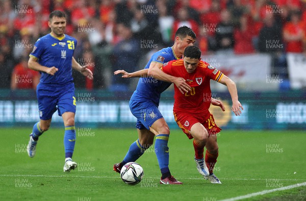 050622 -  Wales v Ukraine, World Cup Qualifying Play Off Final - Dan James of Wales is challenged by Ruslan Malinovskyi of Ukraine