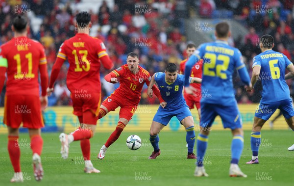 050622 -  Wales v Ukraine, World Cup Qualifying Play Off Final - Aaron Ramsey of Wales and Ruslan Malinovskyi of Ukraine