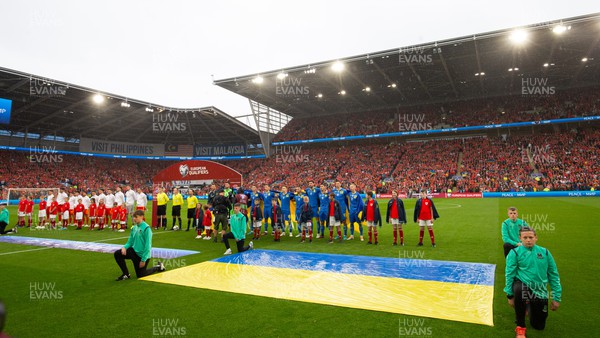 050622 -  Wales v Ukraine, World Cup Qualifying Play Off Final - The Wales and Ukraine teams line up for the national athems
