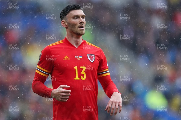 050622 -  Wales v Ukraine, World Cup Qualifying Play Off Final - Kieffer Moore of Wales during the match