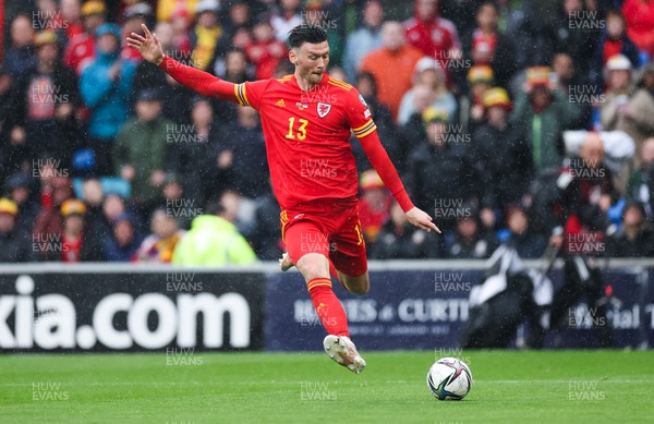 050622 -  Wales v Ukraine, World Cup Qualifying Play Off Final - Kieffer Moore of Wales in action during the match