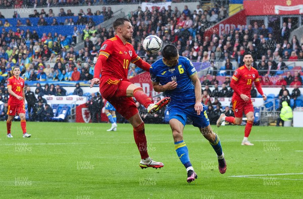 050622 -  Wales v Ukraine, World Cup Qualifying Play Off Final - Aaron Ramsey of Wales and Taras Stepanenko of Ukraine compete for the ball