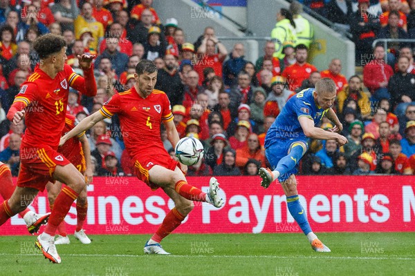 050622 -  Wales v Ukraine, World Cup Qualifying Play Off Final - Oleksandr Zinchenko of Ukraine shoots at goal