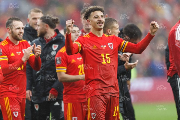 050622 -  Wales v Ukraine, World Cup Qualifying Play Off Final - Ethan Ampadu of Wales celebrates after the final whistle