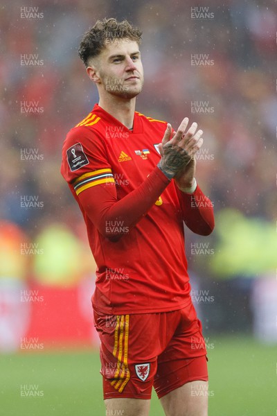 050622 -  Wales v Ukraine, World Cup Qualifying Play Off Final - Joe Rodon of Wales celebrates after the final whistle
