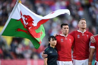 131019 - Wales v Uruguay - Rugby World Cup - Pool D - Justin Tipuric and Bradley Davies of Wales during the anthems