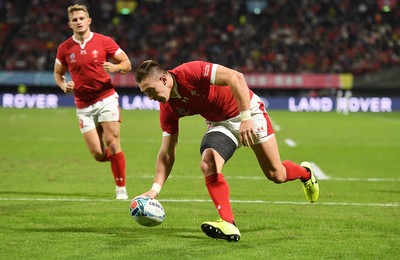 131019 - Wales v Uruguay - Rugby World Cup - Pool D - Josh Adams of Wales scores a try