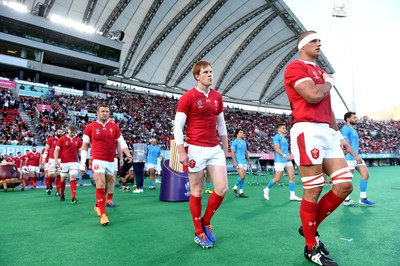 131019 - Wales v Uruguay - Rugby World Cup - Rhys Patchell and Aaron Shingler of Wales