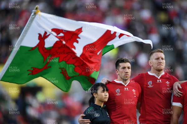 131019 - Wales v Uruguay - Rugby World Cup - Pool D - Justin Tipuric and Bradley Davies of Wales during the anthems