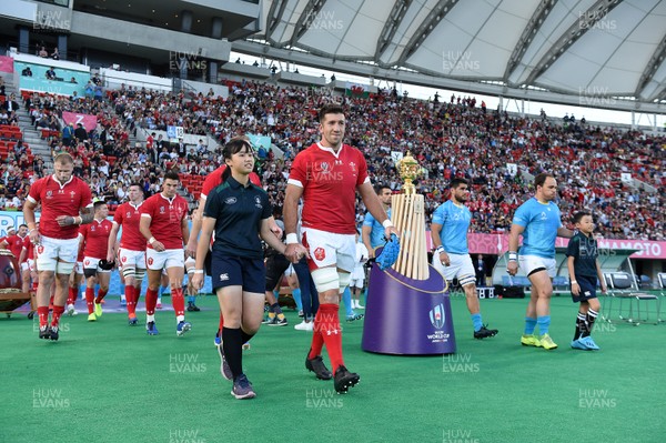 131019 - Wales v Uruguay - Rugby World Cup - Pool D - Justin Tipuric of Wales walks out with mascot