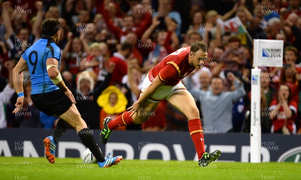 200915 - Wales v Uruguay - Rugby World Cup 2015 -Cory Allen of Wales scores his third try