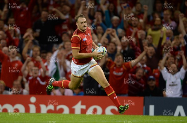 200915 - Wales v Uruguay - Rugby World Cup 2015 -Cory Allen of Wales scores his third try