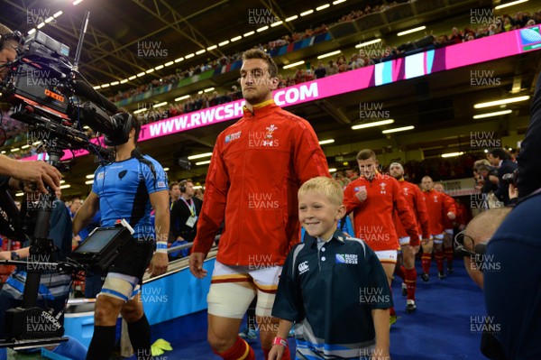 200915 - Wales v Uruguay - Rugby World Cup 2015 -Sam Warburton of Wales leads out his side