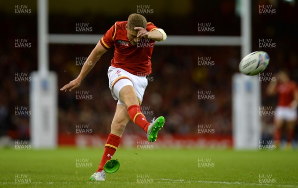 200915 - Wales v Uruguay - Rugby World Cup 2015 -Rhys Priestland of Wales kicks at goal